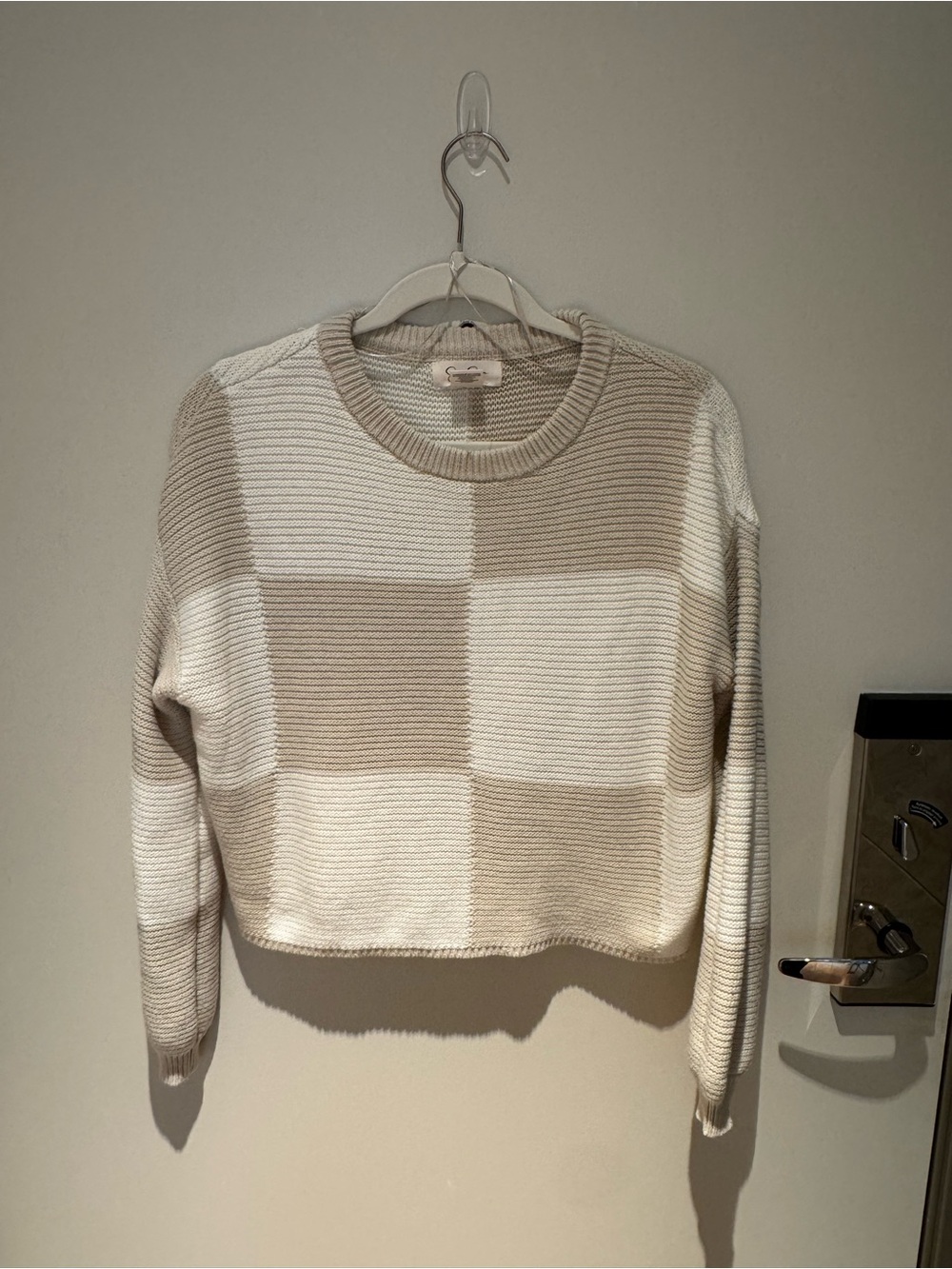 Jessica Simpson Neutral Block Ribbed Crewneck Sweater - Cream & Tan